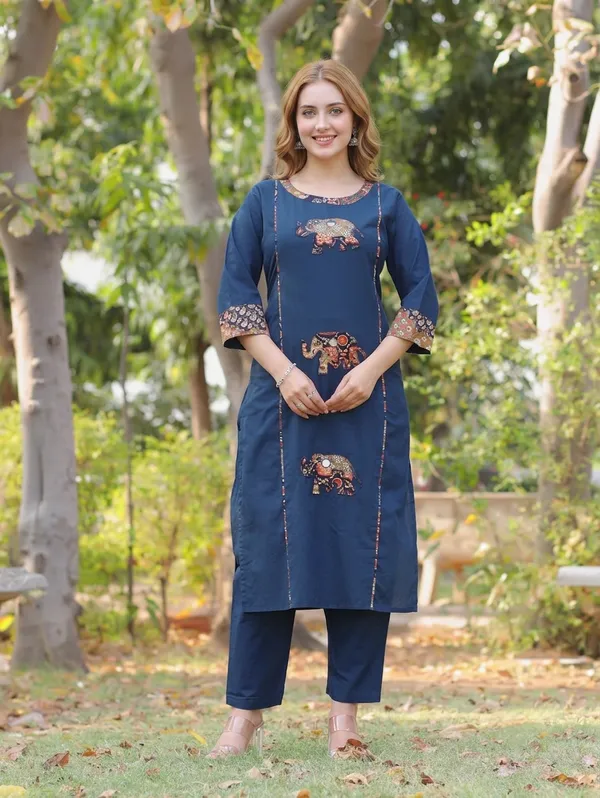 Blue_Premium_Cambric_Cotton_With_Patch_Work_Co-Ord_Set_For_Women