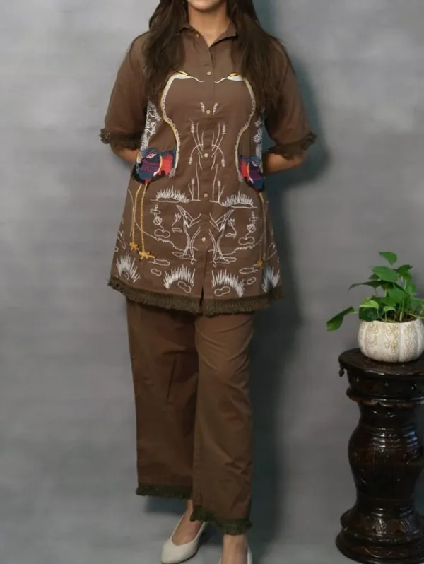 Brown_Premium_Cotton_With_Heavy_Embroidery_Co-Ord_Set_For_Women