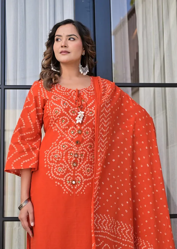 Orange_Premium_Cambric_Cotton_Kurta_Set_For_Women
