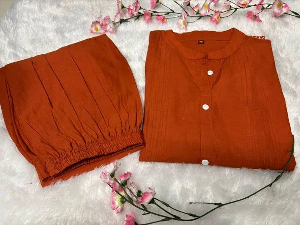 Orange_Premium_Cotton_Slub_With_Pintex_And_Embroidery_Work_Co-Ord_Set_For_Women