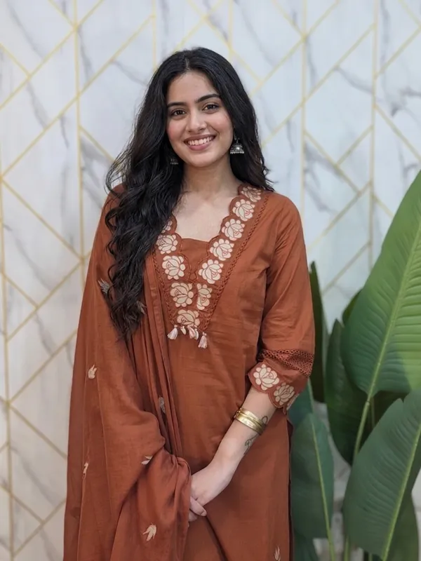 Rust_Premium_Pure_Cotton_With_Embroidery_And_Gpo_Lace_Work_3-Piece_Suit_Set_For_Women