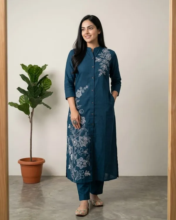Blue_Premium_Cotton_With_Embroidery_Co-Ord_Set_For_Women