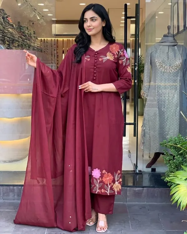 Maroon_Premium_Cotton_With_Full_Embroidery_3-Piece_Suit_Set_For_Women