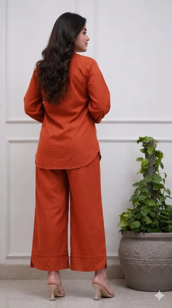 Orange_Premium_Cotton_With_Embroidery_Co-Ord_Set_For_Women