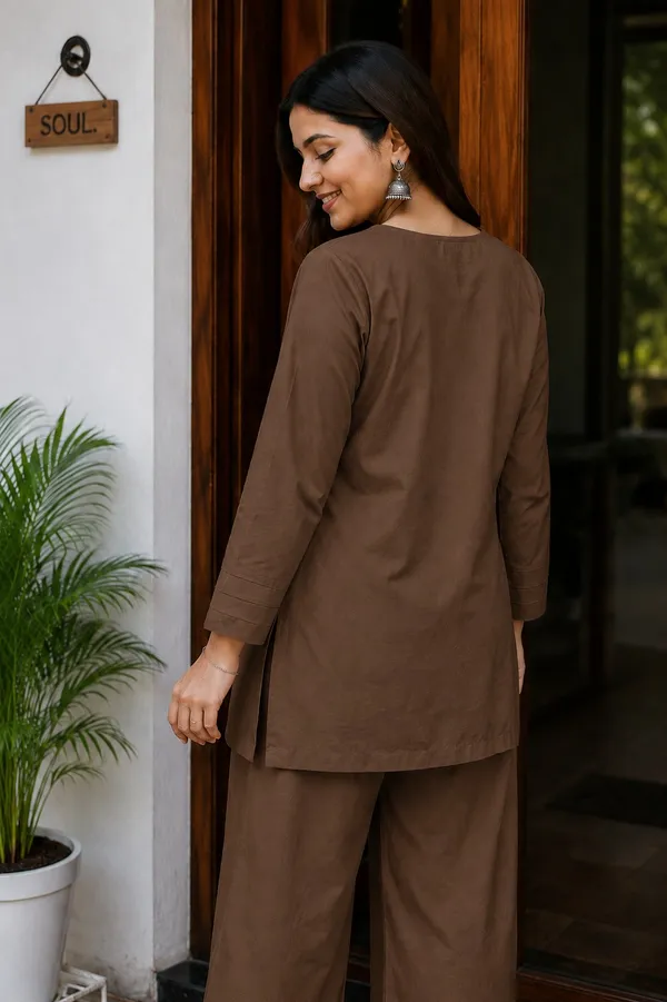 Brown_Premium_Cotton_With_Embroidery_Co-Ord_Set_For_Women