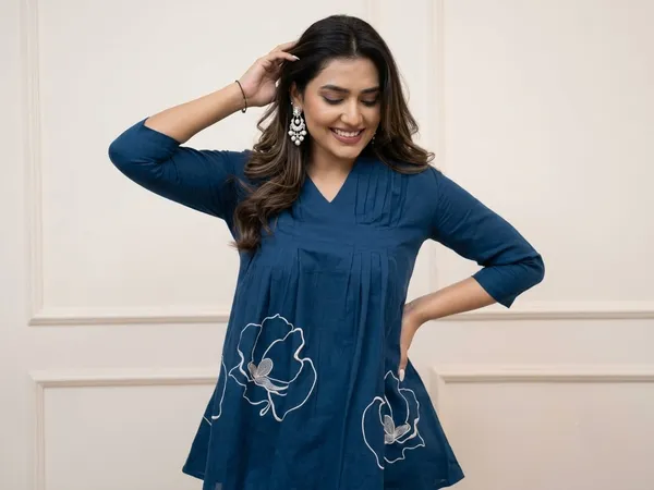 Blue_Premium_Cotton_Slub_With_Pintex_And_Embroidery_Work_Co-Ord_Set_For_Women