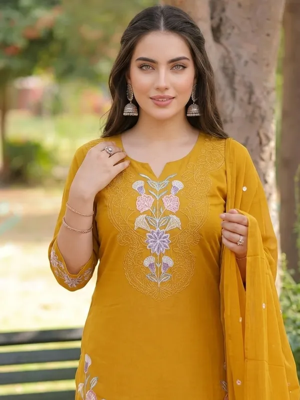 Yellow_Premium_Cambric_Cotton_With_Embroidery_Kurta_Set_For_Women