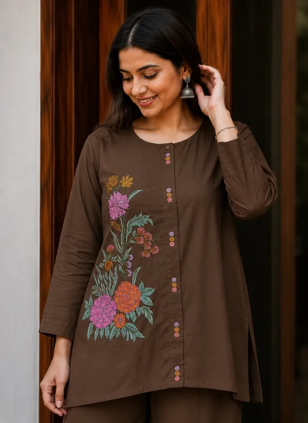 Brown_Premium_Cotton_With_Embroidery_Co-Ord_Set_For_Women