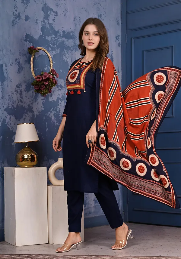 Navy_Blue_Premium_Cambric_Cotton_Kurta_Set_For_Women