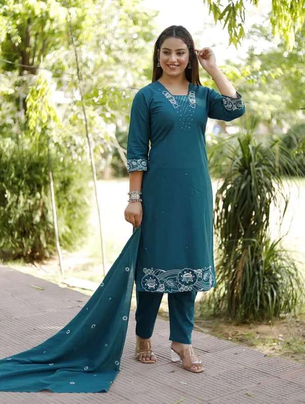 Teal_Premium_Mul_Chanderi_With_Embroidery_3-Piece_Suit_Set_For_Women