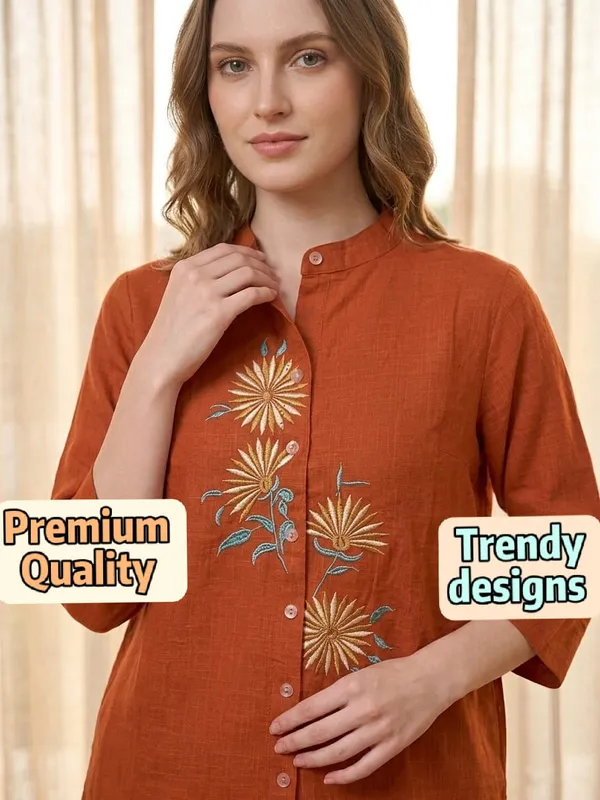 Brown_Premium_Cotton_Slub_With_Loose_Pattern_Co-Ord_Set_For_Women