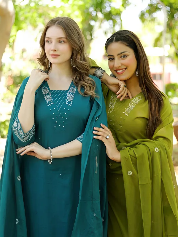 Teal_Premium_Mul_Chanderi_With_Embroidery_3-Piece_Suit_Set_For_Women
