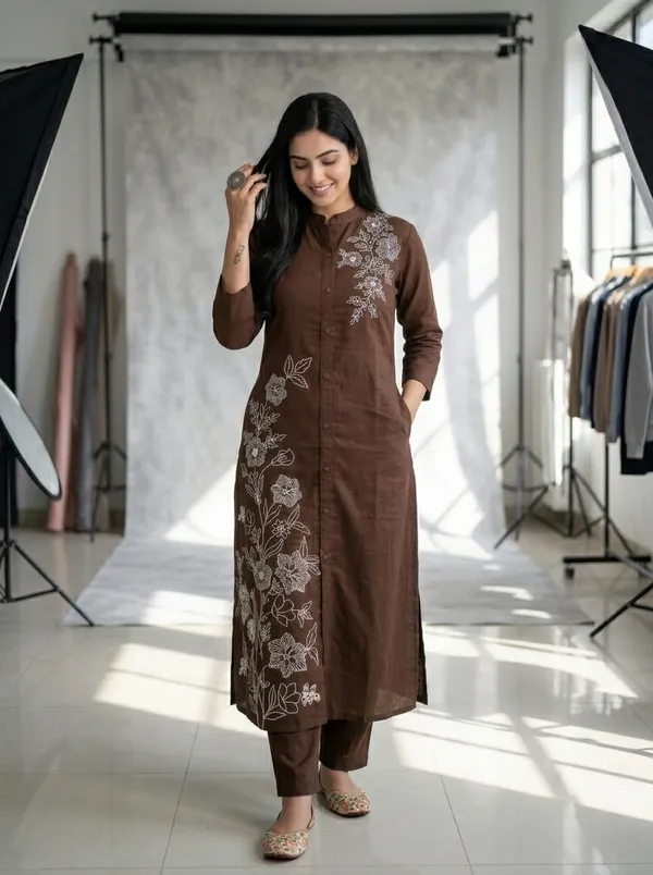 Brown_Premium_Cotton_With_Embroidery_Co-Ord_Set_For_Women