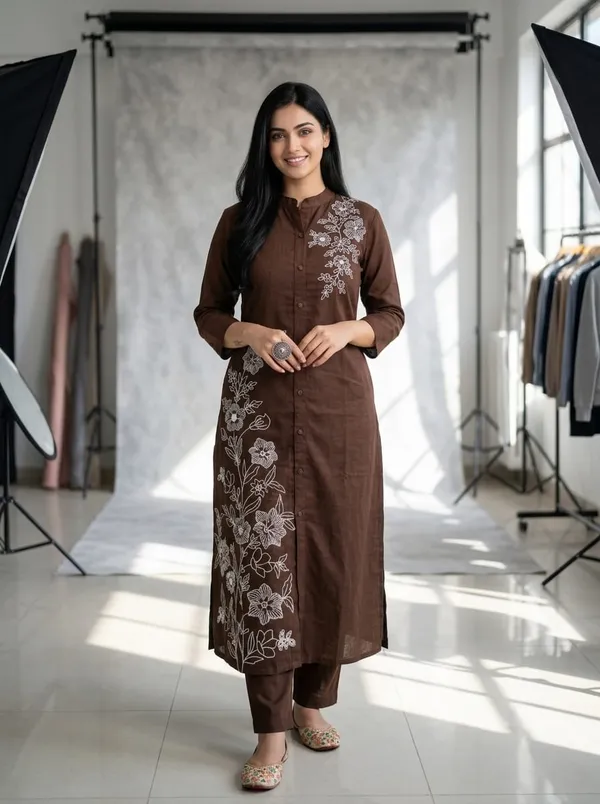 Brown_Premium_Cotton_With_Embroidery_Co-Ord_Set_For_Women