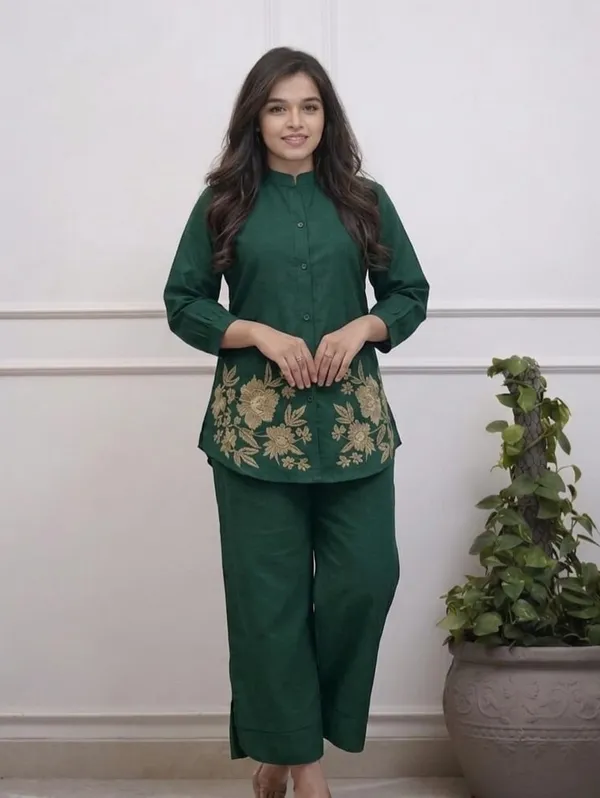 Green_Premium_Cotton_With_Embroidery_Co-Ord_Set_For_Women