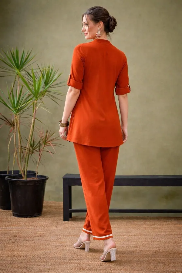 Orange_Premium_Cotton_Slub_With_Pintex_And_Embroidery_Work_Co-Ord_Set_For_Women