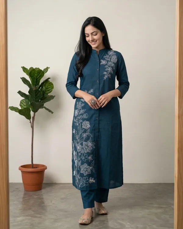 Blue_Premium_Cotton_With_Embroidery_Co-Ord_Set_For_Women