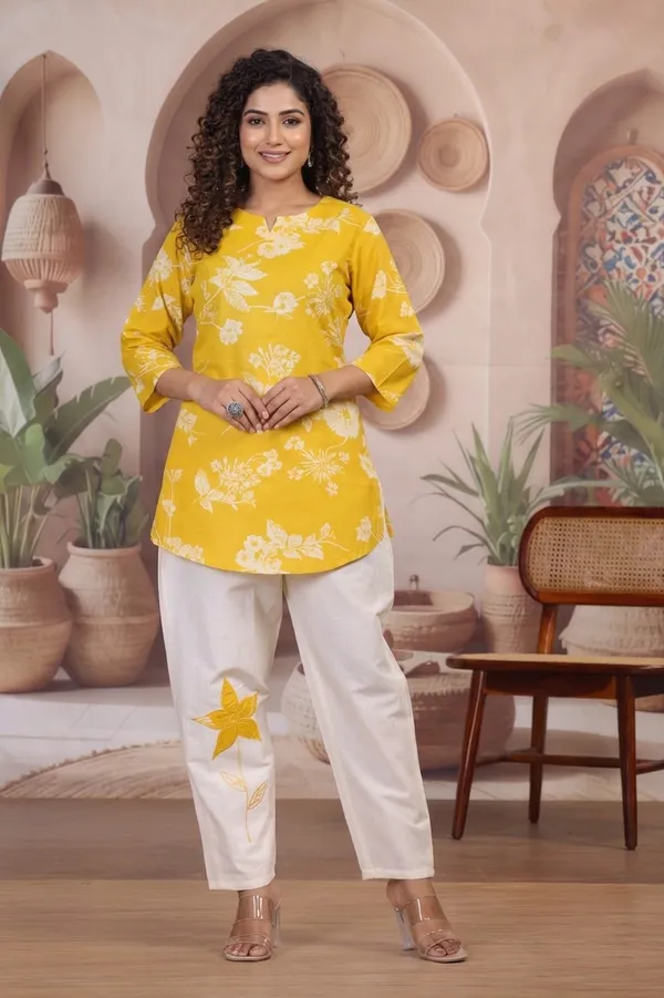 Gold_And_White_Premium_Cambric_Cotton_With_Embroidery_Co-Ord_Set_For_Women