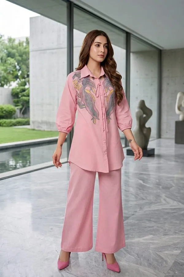 Pink_Premium_Cotton_And_Polyester_Co-Ord_Set_For_Women