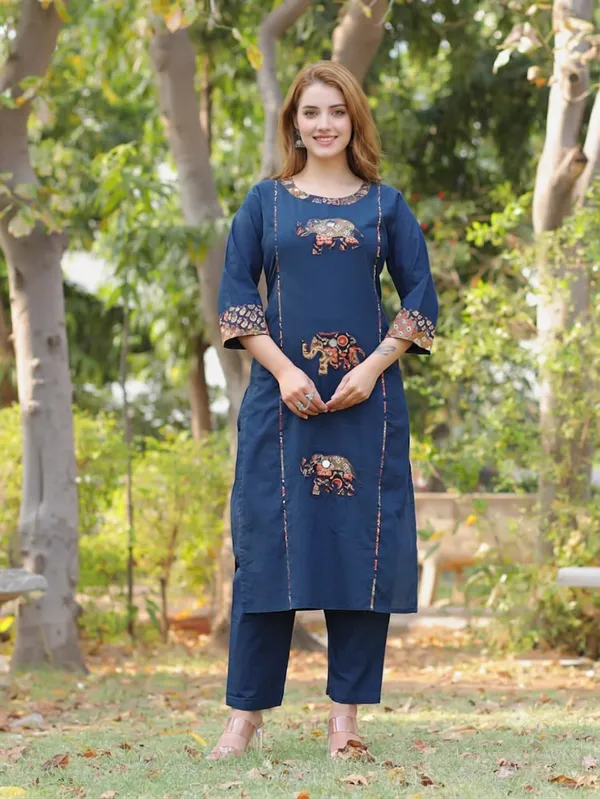 Blue_Premium_Cambric_Cotton_With_Patch_Work_Co-Ord_Set_For_Women