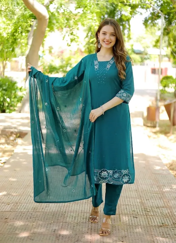 Teal_Premium_Mul_Chanderi_With_Embroidery_3-Piece_Suit_Set_For_Women