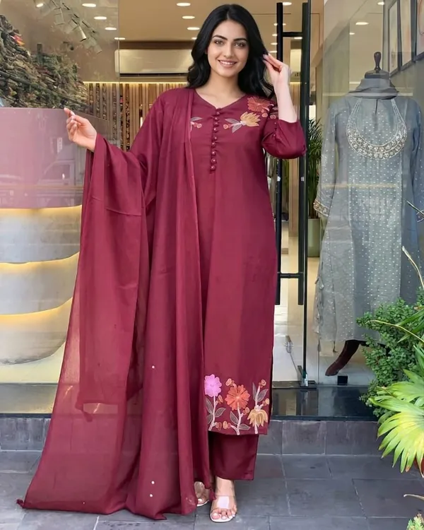 Maroon_Premium_Cotton_With_Full_Embroidery_3-Piece_Suit_Set_For_Women