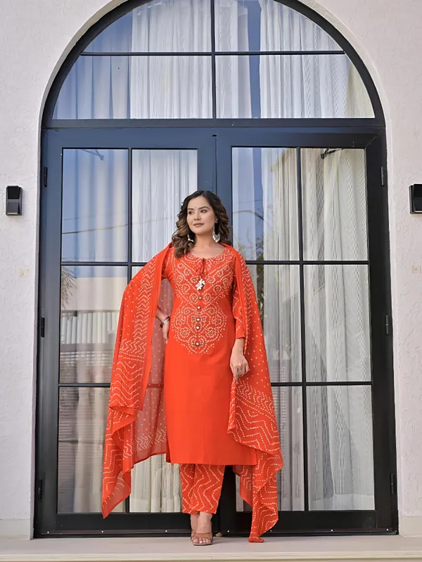 Orange_Premium_Cambric_Cotton_Kurta_Set_For_Women