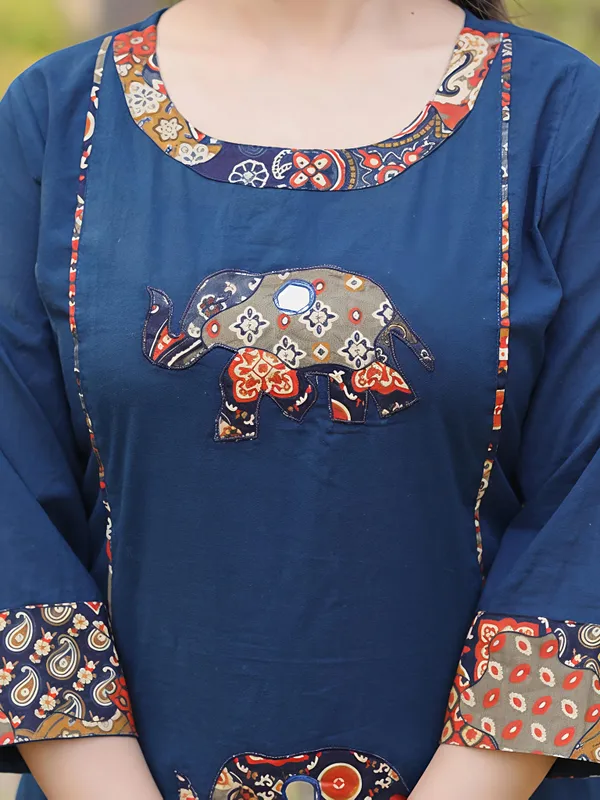 Blue_Premium_Cambric_Cotton_With_Patch_Work_Co-Ord_Set_For_Women