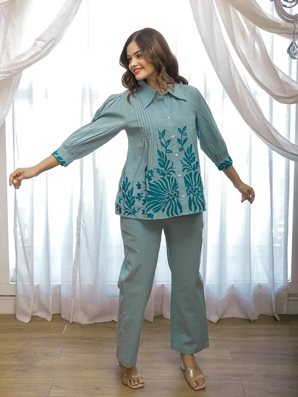 Green_Premium_Cotton_With_Embroidery_Co-Ord_Set_For_Women