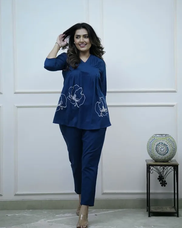 Blue_Premium_Cotton_Slub_With_Pintex_And_Embroidery_Work_Co-Ord_Set_For_Women