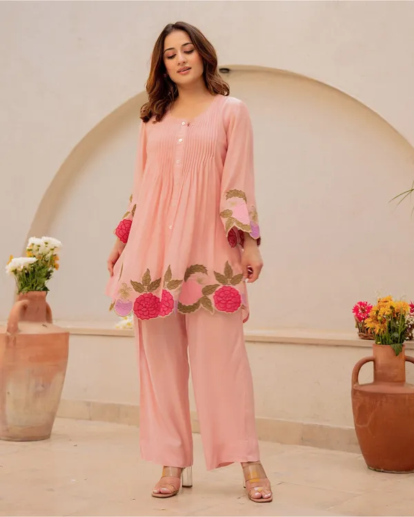 Peach_Premium_Cotton_With_Embroidery_Floral_Co-Ord_Set_For_Women