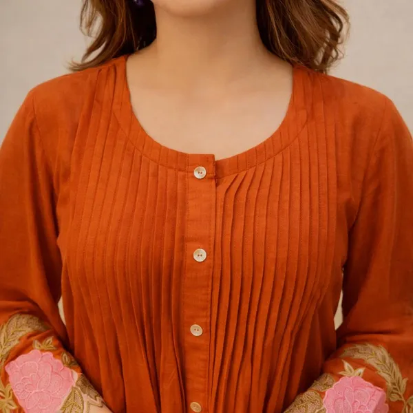 Orange_Premium_Cotton_With_Embroidery_Floral_Co-Ord_Set_For_Women