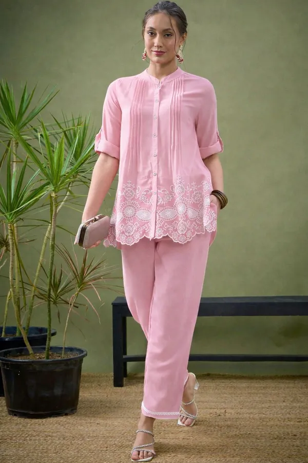 Pink_Premium_Cotton_Slub_With_Pintex_And_Embroidery_Work_Co-Ord_Set_For_Women
