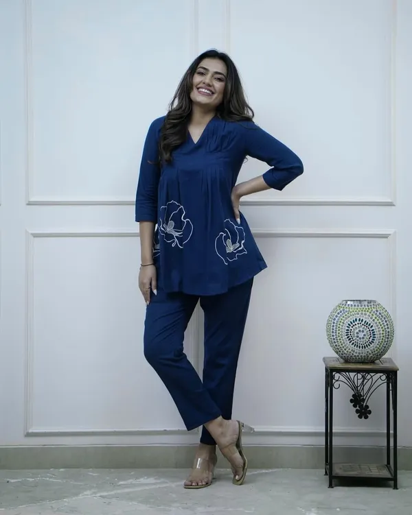 Blue_Premium_Cotton_Slub_With_Pintex_And_Embroidery_Work_Co-Ord_Set_For_Women