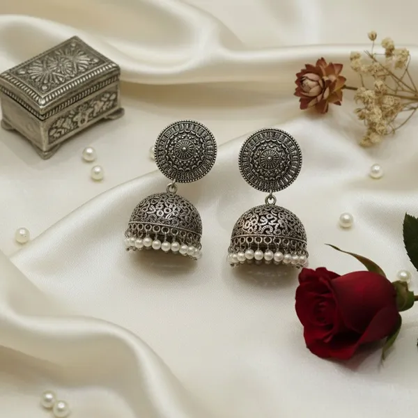 Rivah_Oxidized_Silver_Filigree_Jhumka_Earrings_with_White_Pearls_Metal_Drops_&_Danglers_()