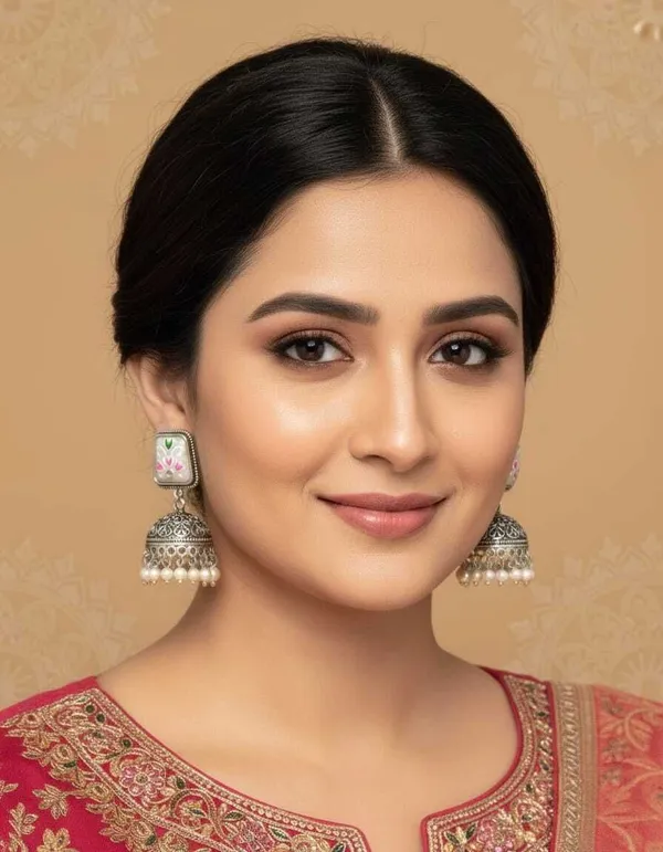 Rivah_Hand-Painted_Meenakari_Oxidized_Silver_Jhumka_Earrings_with_Pearl_Droplets_Alloy_Stud_Earring_()