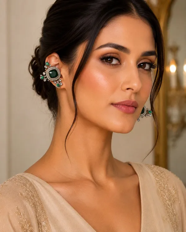 Rivah_Emerald_Green_Statement_Stud_Earrings_with_Crystal_Halo_Design_Alloy_Drops_&_Danglers
