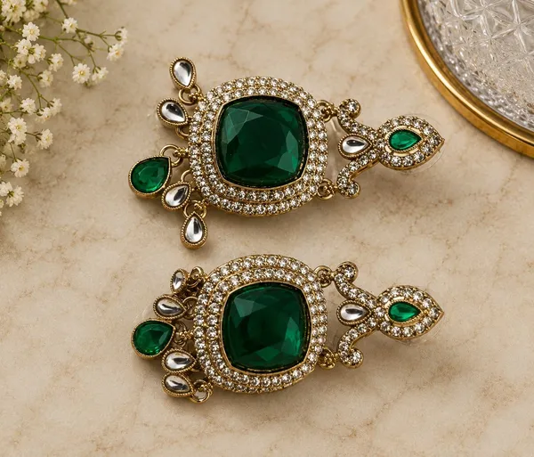 Rivah_Emerald_Green_Statement_Stud_Earrings_with_Crystal_Halo_Design_Alloy_Drops_&_Danglers