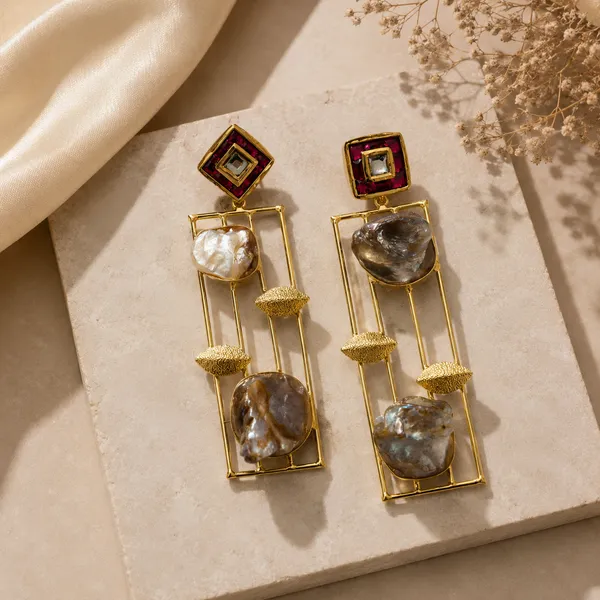 Elegant_Geometric_Statement_Earrings_with_Natural_Stone_&_Gemstone_Accents_|_Gold-Tone_Contemporary_Jewellery