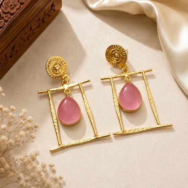Elegant_Gold-Tone_Geometric_Pink_Teardrop_Statement_Earrings_for_Women