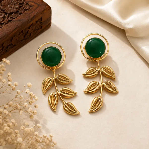 Elegant_Green_Stone_Leaf_Drop_Earrings_for_Women_|_Gold-Tone_Statement_Jewellery