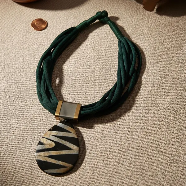 Rivah_Dark_Green_Suede_Cord_Necklace_with_Black_Beige_Pendant_Dori_Necklace_()