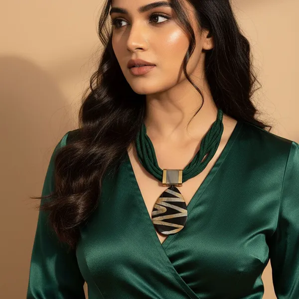 Rivah_Dark_Green_Suede_Cord_Necklace_with_Black_Beige_Pendant_Dori_Necklace_()