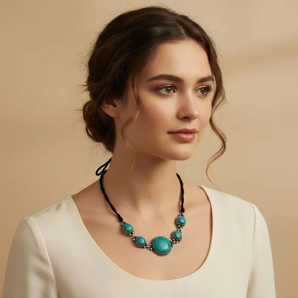 Rivah_Silver_Metal_and_Turquoise_Stone_Black_String_Necklace_Dori_Necklace_()