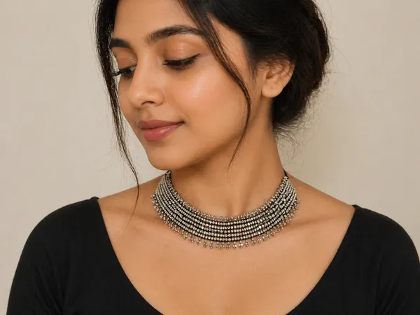 Elegant_Multi-Layer_Silver_Beaded_Choker_Necklace_With_Fringe_Detailing_Beads_Alloy_Choker