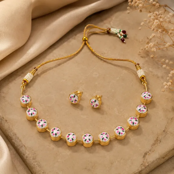 RIVAH_Floral_Enamel_Gold-Tone_Adjustable_Choker_Necklace_Set_with_Stud_Earrings_for_Women