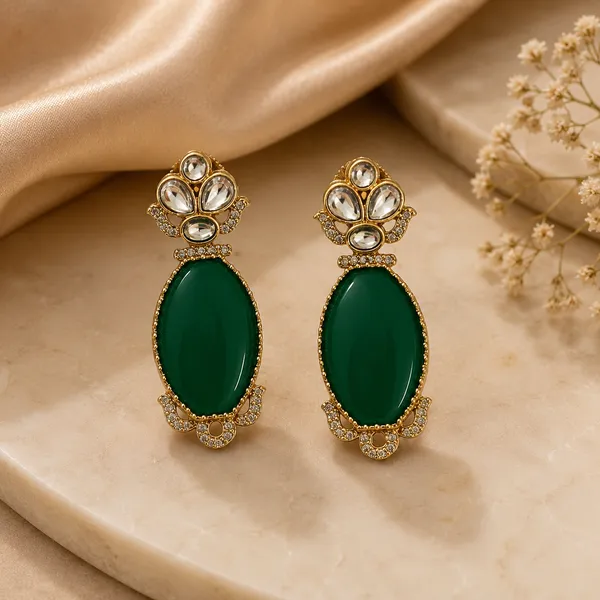 RIVAH_Green_Stone_Gold-Tone_Statement_Drop_Earrings_for_Women_|_Party_&_Ethnic_Wear