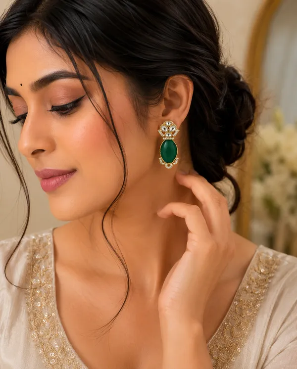 RIVAH_Green_Stone_Gold-Tone_Statement_Drop_Earrings_for_Women_|_Party_&_Ethnic_Wear