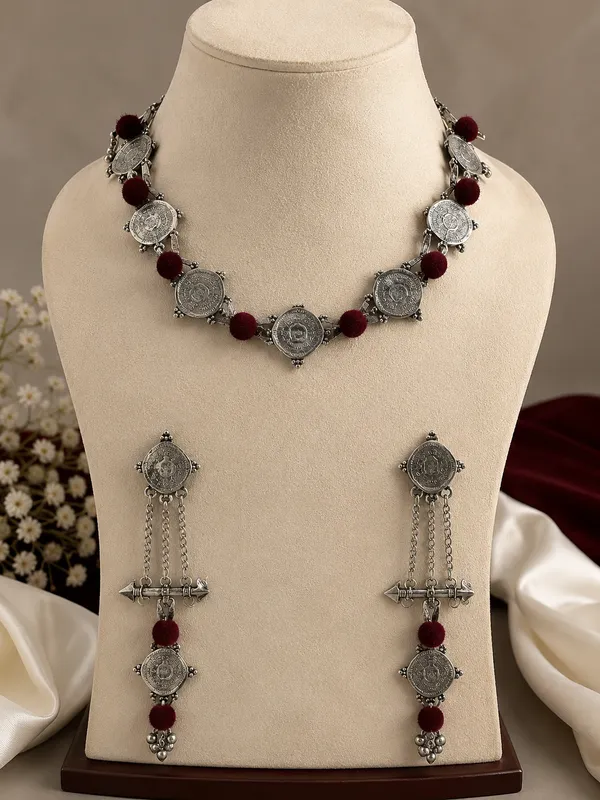 RIVAH_Oxidised_Silver_Coin_Necklace_Set_with_Statement_Earrings