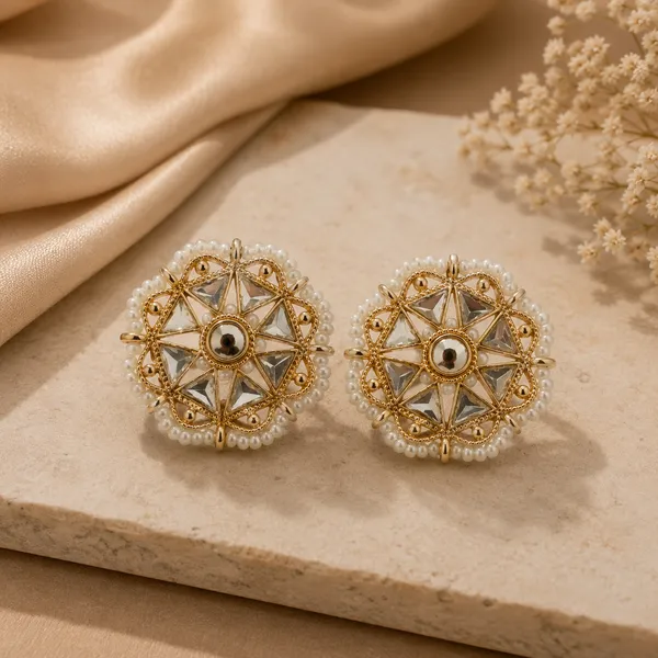 RIVAH_Pearl_&_Kundan_Floral_Stud_Earrings_for_Women_|_Gold-Tone_Traditional_Ethnic_Earrings_|_Festive_&_Wedding_Wear